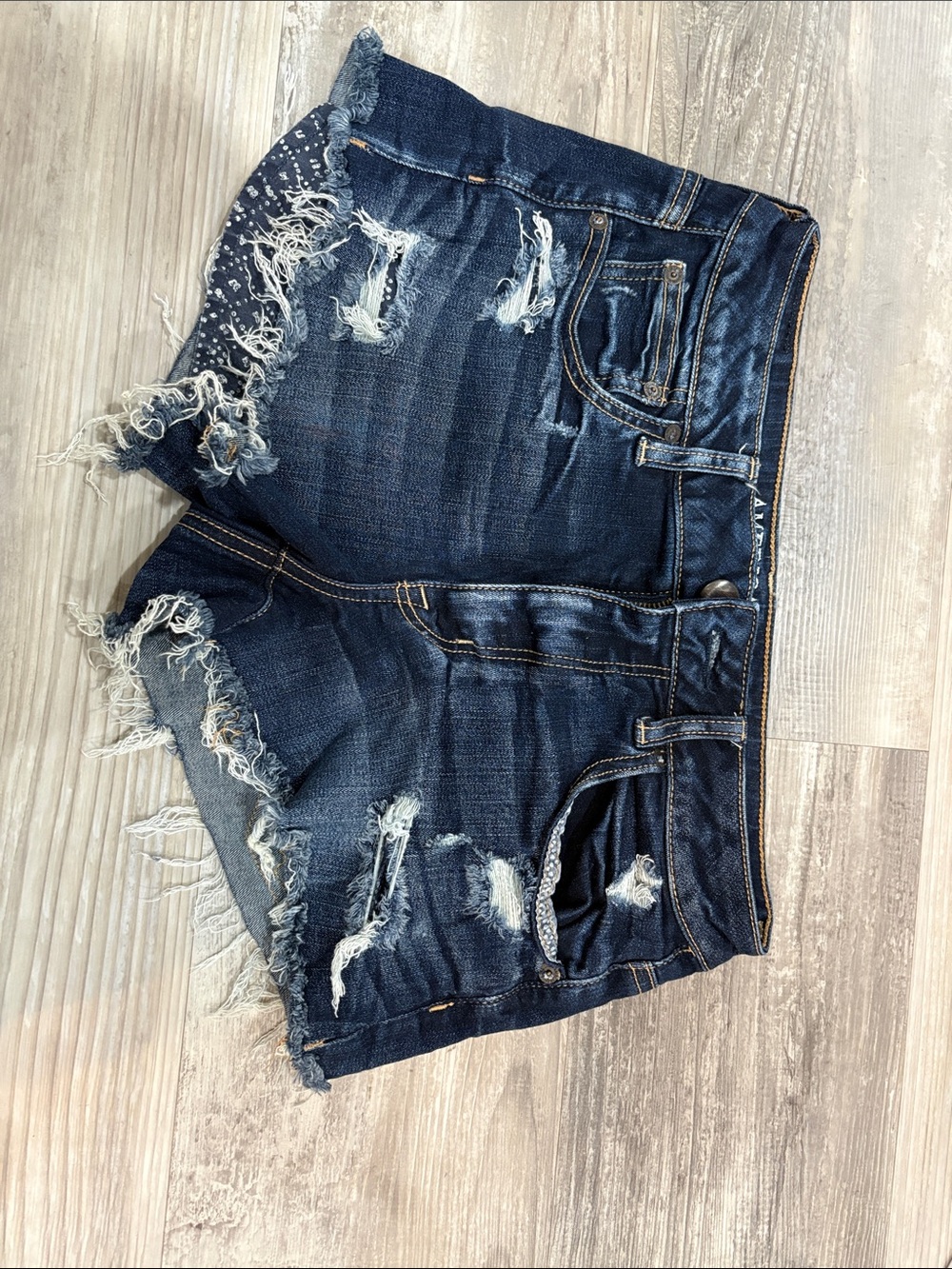 American Eagle Outfitters Dark Blue Distressed Denim Cutoff Shorts